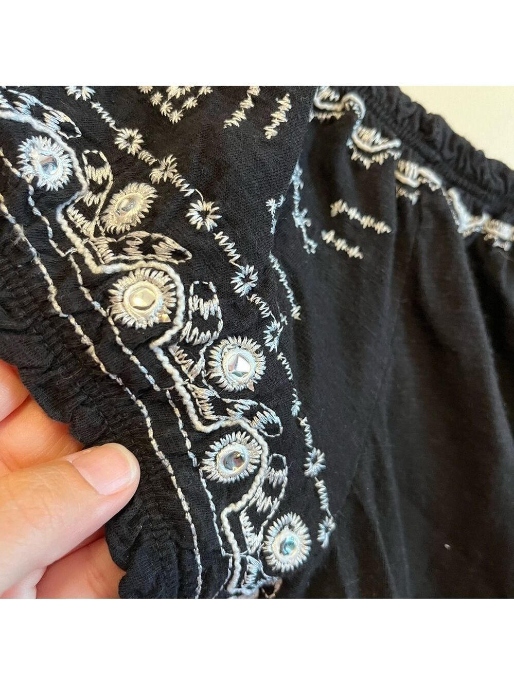 Chico's Black Blouse with White Embroidery - Picture 2 of 6